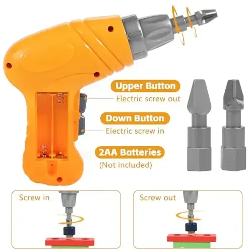 KIDWILL Kids Tool Set with Electric Drill & DIY Stickers, Toddler Tool Set for Kids Ages 3-5 Year Old Boys Girls, Pretend Play STEM Montessori Educational Construction Toys 