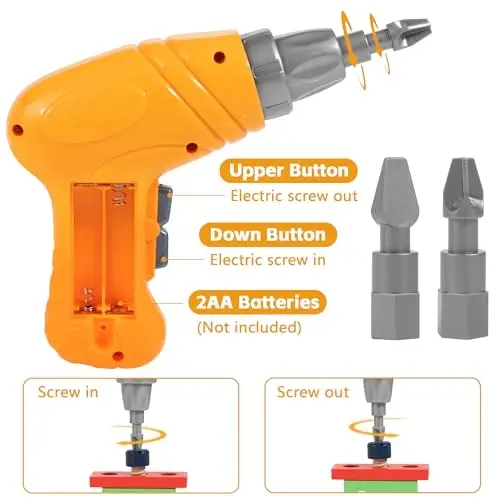 KIDWILL Kids Tool Set with Electric Drill & DIY Stickers, Toddler Tool Set for Kids Ages 3-5 Year Old Boys Girls, Pretend Play STEM Montessori Educational Construction Toys - 1