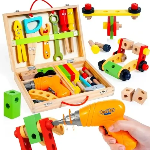 KIDWILL Kids Tool Set with Electric Drill & DIY Stickers, Toddler Tool Set for Kids Ages 3-5 Year Old Boys Girls, Pretend Play STEM Montessori Educational Construction Toys - 5