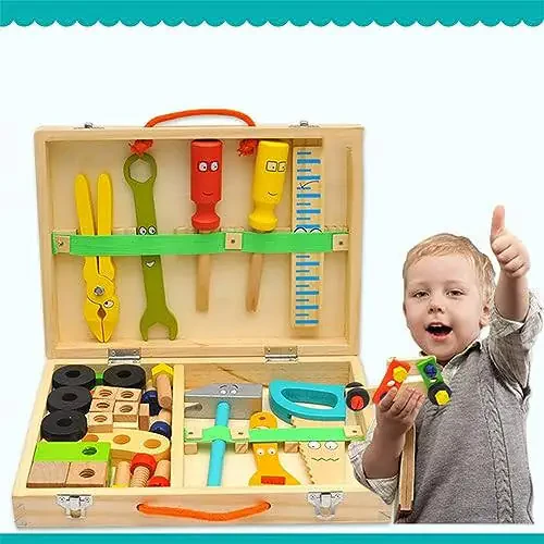 KIDWILL Tool Kit for Kids, 36-Piece Wooden Toddler Tools Set Includes Tool Box, Montessori Educational Stem Construction Toys for 2 3 4 5 6 Year Old Boys Girls, Best Birthday Gift for Kids - 1