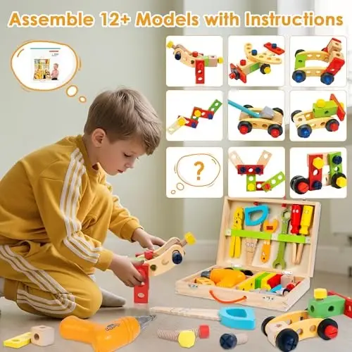 KIDWILL Elektr burgʻulash va DIY stikerlar bilan bolalar uchun asboblar toʻplami, 3-5 yoshli oʻgʻil qizlar uchun bolalar asboblar toʻplami, STEM Montessori taʼlim qurilish oʻyinchoqlari - 3