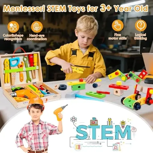 KIDWILL Elektr burgʻulash va DIY stikerlar bilan bolalar uchun asboblar toʻplami, 3-5 yoshli oʻgʻil qizlar uchun bolalar asboblar toʻplami, STEM Montessori taʼlim qurilish oʻyinchoqlari - 4