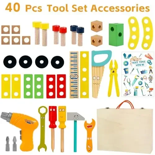 KIDWILL Kids Tool Set with Electric Drill & DIY Stickers, Toddler Tool Set for Kids Ages 3-5 Year Old Boys Girls, Pretend Play STEM Montessori Educational Construction Toys - 5