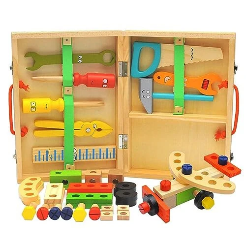KIDWILL Tool Kit for Kids, Wooden Toddler Tools Set Including Tool Box & DIY Stickers, Montessori Educational STEM Construction Toys for 3 4 5 6 7 Years Old Boys Girls, Best Birthday Gift for Kids - 6