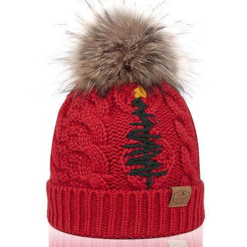 KIEPTOMIK ayollar uchun Qishki Rojdestvo Pom Pom Beanie Shlyapasi, Qarag'ay daraxti bilan tikilgan shlyapa, mo'yna bilan qoplangan iliq trikotaj Beanie Shlyapasi - 1