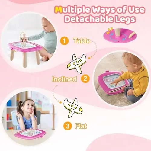 Kikidex 1-3 Yaş Arası Çocuk Oyuncakları, Sağlam Manyetik Çizim Tahtası, Yeniden Kullanılabilir, Dağınık Değil, Çocukların Doğum Günü İçin Eğitici Öğrenme Oyuncakları (Gül) - 3