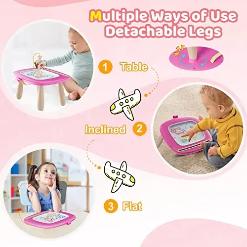 Kikidex Toddler Toys for 1-3 Years, Sturdy Magnetic Doodle Board, Reusable, No Mess, Educational Learning Toys for Kids' Birthday (Rose) - 4