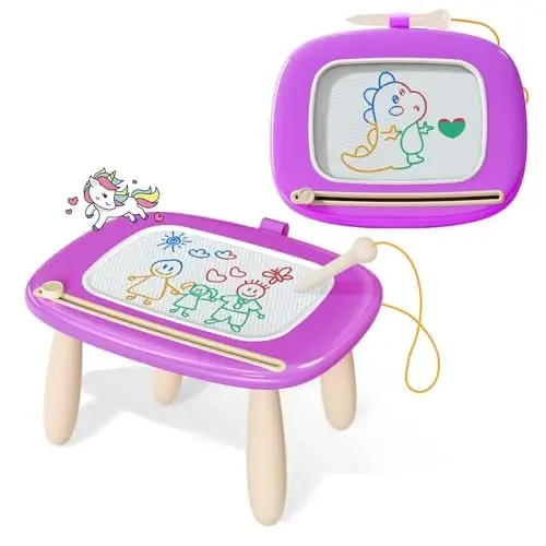 Kikidex Bebek Manyetik Çizim Tahtası, 1-3 Yaş, Mor, Bebek Kız Oyuncakları, Karalama Tahtası, 1-3 Yaş için Öğrenme ve Eğitici Oyuncaklar, Tahta, Kalem, 4 Masa Ayağı Dahildir 