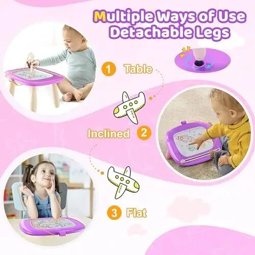 Kikidex Toddler Magnetic Drawing Board, Age 1-3, Purple, Toddler Girl Toys, Doodle Board Pad, Learning & Educational Toys for 1-3 Year Olds, Includes Board, Pen, 4 Table Legs - 4