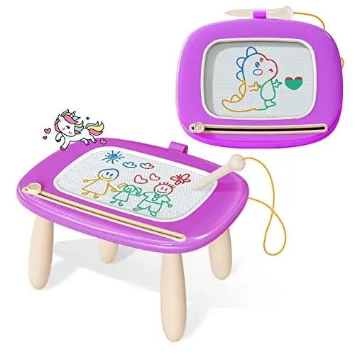 Kikidex Toddler Magnetic Drawing Board, Age 1-3, Purple, Toddler Girl Toys, Doodle Board Pad, Learning & Educational Toys for 1-3 Year Olds, Includes Board, Pen, 4 Table Legs - MODAZONE
