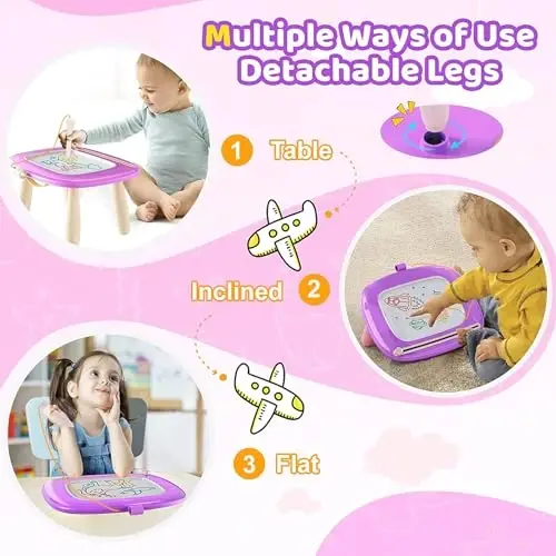 Kikidex Toddler Magnit Chizmachilik Doskasi, 1-3 yosh, Binafsha, Qizaloqlar uchun o'yinchoqlar, Doodle Doska Pad, 1-3 yoshdagi bolalar uchun o'quv va ta'lim o'yinchoqlari, Doska, Qalam, 4 ta stol oyoqlari - 4