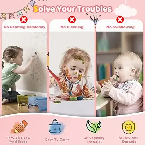 Kikidex Toddler Toys 1-3 yosh uchun, Bardoshli magnitli doodle taxtasi, Qayta foydalanish mumkin, Tartibsizlik yo'q, Bolalar tug'ilgan kuni uchun o'quv o'yinchoqlari (Rose) - 3