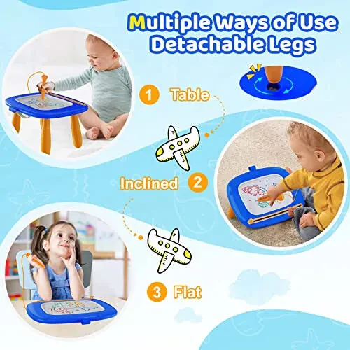 Kikidex Toddler Toys Age 1-3, Magnetic Drawing Board, Toddler Girl Toys for 1-2 Year Old, Doodle Board Pad Learning and Educational Toys for 1 2 3 Year Old Baby Kids Birthday Gift (Dark Blue) - 4