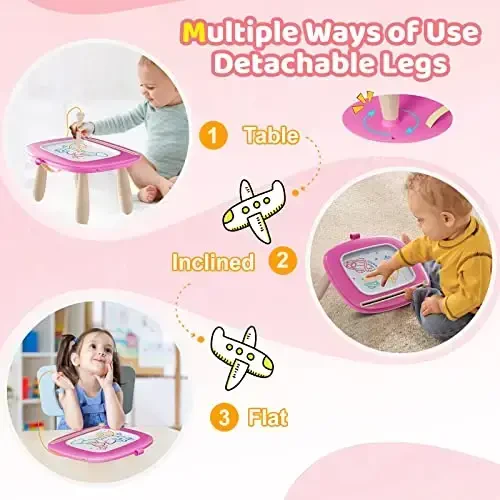 Kikidex Toddler Toys for 1-3 Years, Sturdy Magnetic Doodle Board, Reusable, No Mess, Educational Learning Toys for Kids' Birthday (Rose) - 4