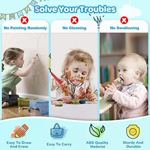Kikidex Yürümeye Başlayan Çocuk Oyuncakları 1-3 Yaş, Manyetik Çizim Tahtası, Doodle Tahtası Ped Öğrenme ve Eğitici Oyuncaklar 1 2 3 Yaşındaki Bebek Çocuk Doğum Günü Hediyesi (Nane Mavisi) - 3