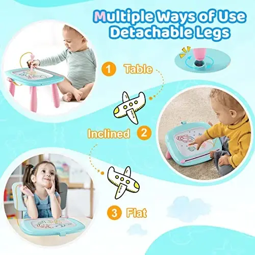 Kikidex Yürümeye Başlayan Çocuk Oyuncakları 1-3 Yaş, Manyetik Çizim Tahtası, Doodle Tahtası Ped Öğrenme ve Eğitici Oyuncaklar 1 2 3 Yaşındaki Bebek Çocuk Doğum Günü Hediyesi (Nane Mavisi) - 4