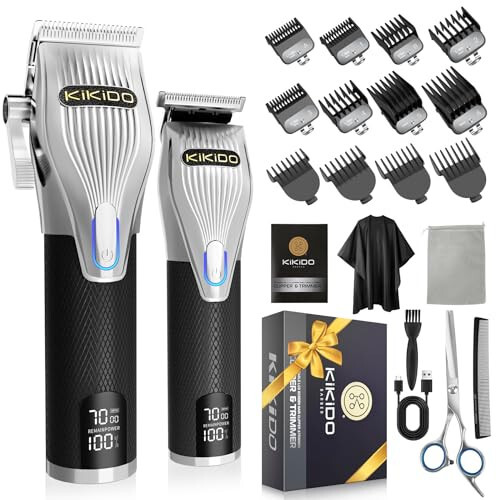 KIKIDO Hair Clippers for Men + T-Blade Trimmer Kit, Rechargeable Barber Trimmer with LCD Display & Guide Combs for Hair Cutting, Cordless Hair Clipper, Professional Clippers Set for Home Use - 1