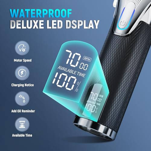 KIKIDO Hair Clippers for Men + T-Blade Trimmer Kit, Rechargeable Barber Trimmer with LCD Display & Guide Combs for Hair Cutting, Cordless Hair Clipper, Professional Clippers Set for Home Use - 3