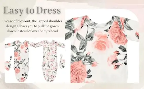 Giggle Angel Newborn Baby Sleeper Gown - Knotted Nightgown Coming Home Outfits for Baby Girl - 2-Piece Set With Hat - 4