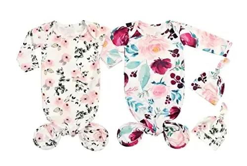 Giggle Angel Newborn Baby Sleeper Gown - Knotted Nightgown Coming Home Outfits for Baby Girl - 2-Piece Set With Hat - Modazone