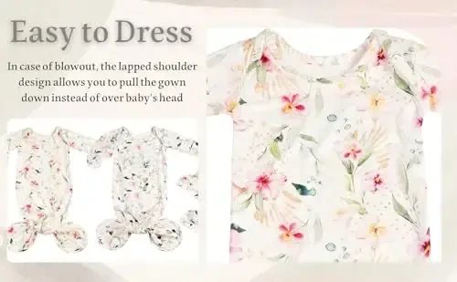 Giggle Angel Newborn Baby Sleeper Gown - Knotted Nightgown Coming Home Outfits for Baby Girl - 2-Piece Set With Hat - 3