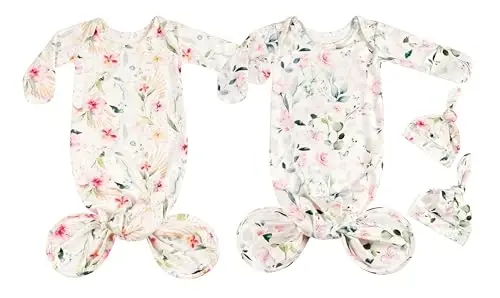 Giggle Angel Newborn Baby Sleeper Gown - Knotted Nightgown Coming Home Outfits for Baby Girl - 2-Piece Set With Hat - 1