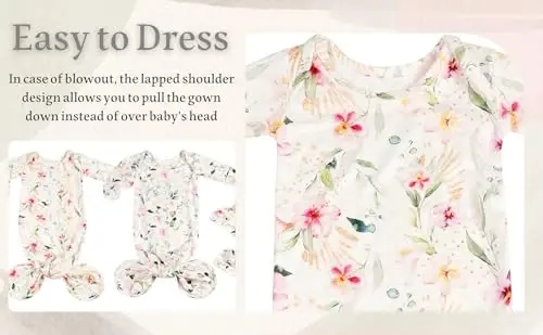 Giggle Angel Newborn Baby Sleeper Gown - Knotted Nightgown Coming Home Outfits for Baby Girl - 2-Piece Set With Hat - 3