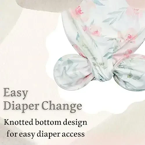 Giggle Angel Newborn Baby Sleeper Gown - Knotted Nightgown Coming Home Outfits for Baby Girl - 2-Piece Set With Hat - 4