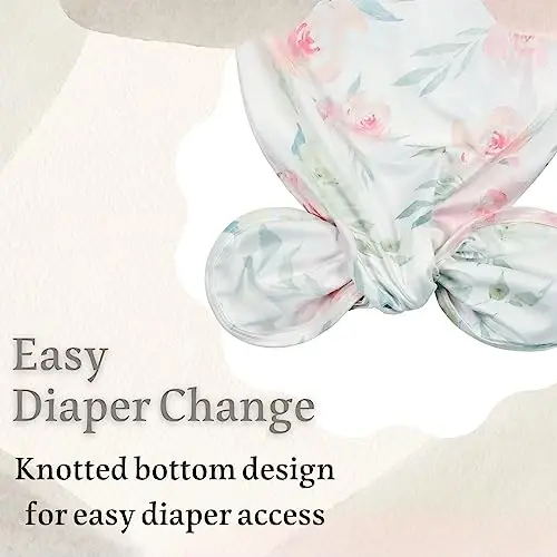 Giggle Angel Newborn Baby Sleeper Gown - Knotted Nightgown Coming Home Outfits for Baby Girl - 2-Piece Set With Hat - 4
