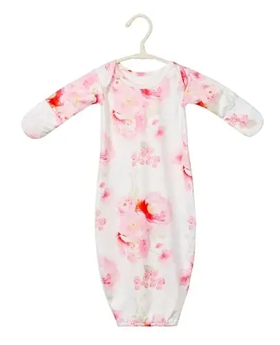 Giggle Angel Newborn Baby Sleeper Gown with Hat Knotted Gown Nightgown Coming Home Outfits for Baby Girl 2 Pieces Set - 5