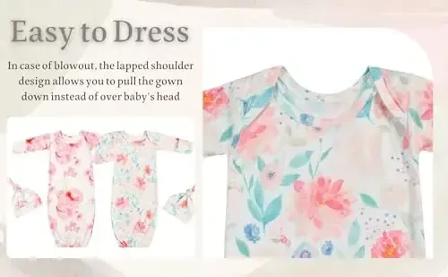 Giggle Angel Newborn Baby Sleeper Gown with Hat Knotted Gown Nightgown Coming Home Outfits for Baby Girl 2 Pieces Set - 3