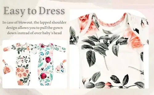 Giggle Angel Newborn Baby Sleeper Gown with Hat Knotted Gown Nightgown Coming Home Outfits for Baby Girl 2 Pieces Set - 4