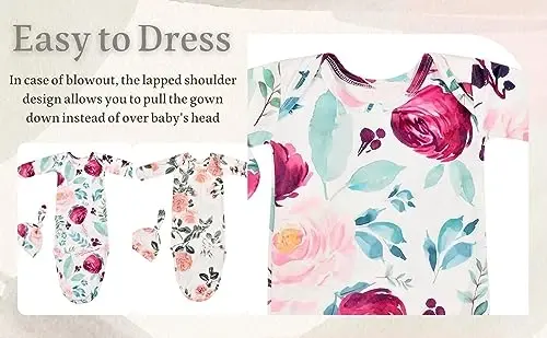 Giggle Angel Newborn Baby Sleeper Gown - Knotted Nightgown Coming Home Outfits for Baby Girl - 2-Piece Set With Hat - 4