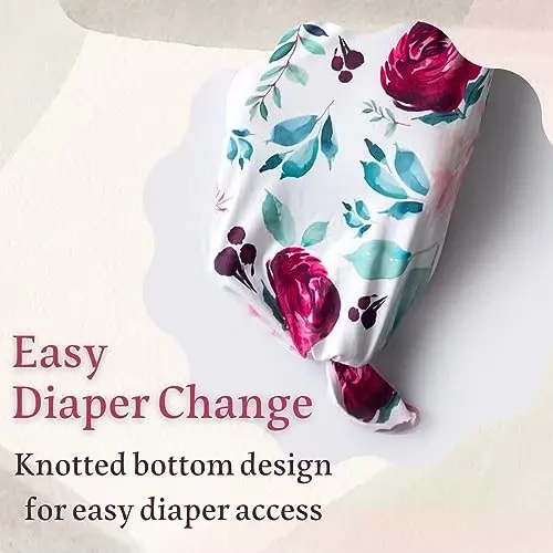 Giggle Angel Newborn Baby Sleeper Gown - Knotted Nightgown Coming Home Outfits for Baby Girl - 2-Piece Set With Hat - 5