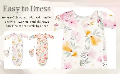 Giggle Angel Newborn Baby Sleeper Gown - Knotted Nightgown Coming Home Outfits for Baby Girl - 2-Piece Set With Hat - 3