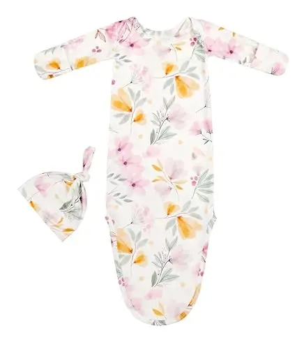 Giggle Angel Newborn Baby Sleeper Gown - Knotted Nightgown Coming Home Outfits for Baby Girl - 2-Piece Set With Hat - 7