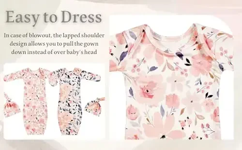 Giggle Angel Newborn Baby Sleeper Gown with Hat Knotted Gown Nightgown Coming Home Outfits for Baby Girl 2 Pieces Set - 4