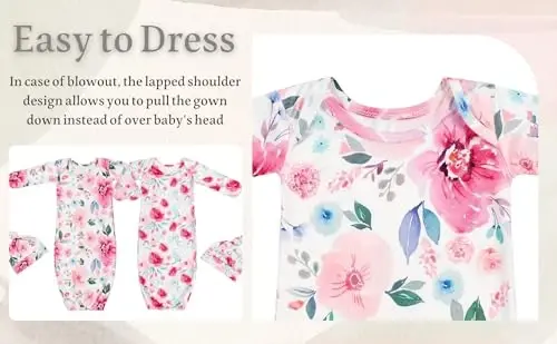 Giggle Angel Newborn Baby Sleeper Gown with Hat Knotted Gown Nightgown Coming Home Outfits for Baby Girl 2 Pieces Set - 3