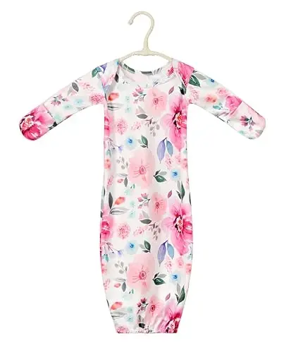 Giggle Angel Newborn Baby Sleeper Gown with Hat Knotted Gown Nightgown Coming Home Outfits for Baby Girl 2 Pieces Set - 5