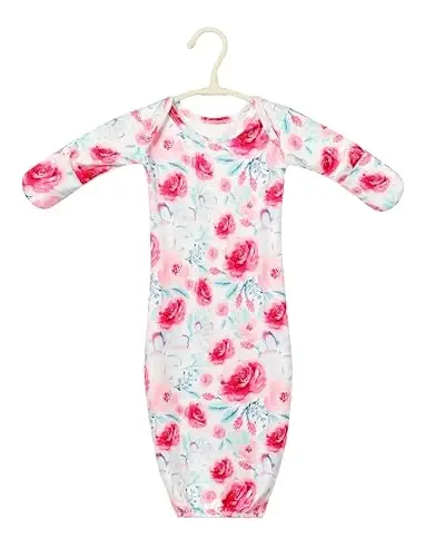 Giggle Angel Newborn Baby Sleeper Gown with Hat Knotted Gown Nightgown Coming Home Outfits for Baby Girl 2 Pieces Set - 6