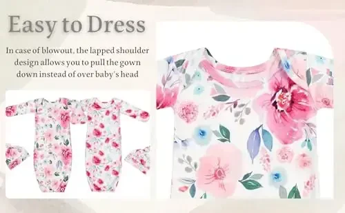 Giggle Angel Newborn Baby Sleeper Gown with Hat Knotted Gown Nightgown Coming Home Outfits for Baby Girl 2 Pieces Set - 3