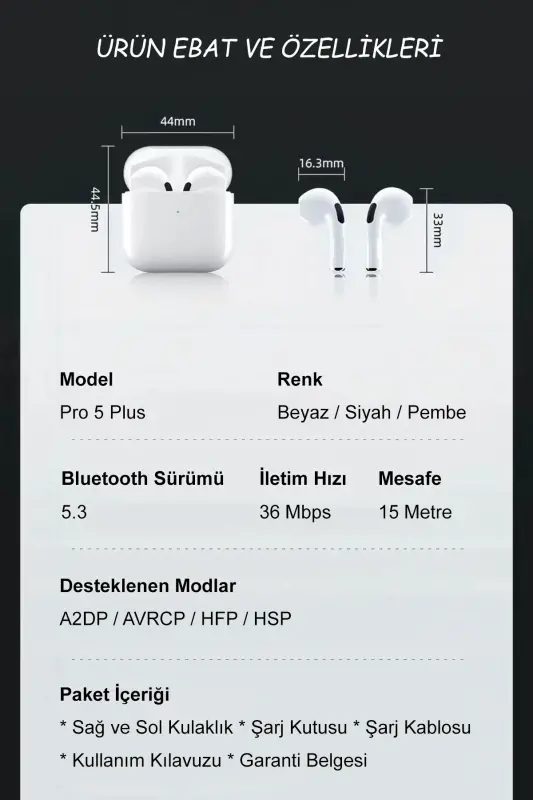 Kılıf Hediyeli Pembe Pro 5 Plus Premium A Kalite Bluetooth Sürüm 5.3 Bluetooth Kulaklık-Pembe - 4