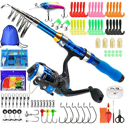 Kilitn Kids Fishing Rod, 1.5M 61Inch 4.92Ft Portable Telescopic Fishing Pole and Reel Combos and String with Fishing Line Full Kits, Youth Fishing Pole Fishing Gear for Kids, Boys, Girls, and Adults - 1