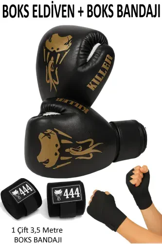 Kıller Boks Qo'lqopi Va Bintlar To'plami Boxing Gloves + Boks Bintı Kick Boks Qo'lqopi Muay Thai - 1