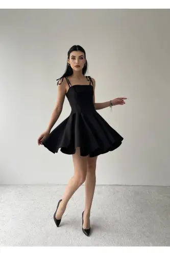 Kiloş Askılı Mini Atlas Elbise-Siyah - CONCONMODA (1)