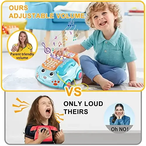 Baby Toy Phone Cartoon Baby Piano Music Light Toy Children Pretend PhoneToy Gift Game Boy Girl Early Education Gift Blue (18 M+) - 1