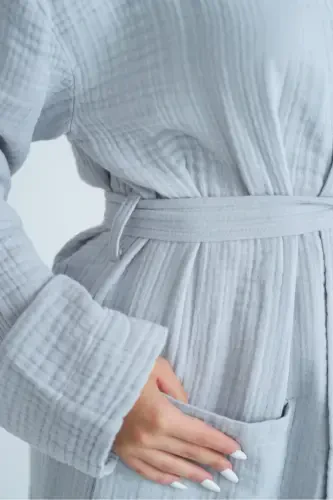 Kimono 4 Kat Müslin Bornoz-GRİ - 4