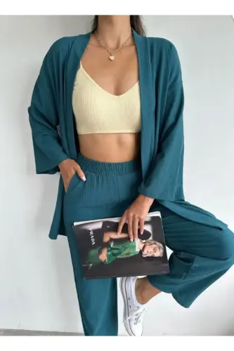 Kimono Burmali Kostyum-PETROL YASHIL - ALENMODA (1)