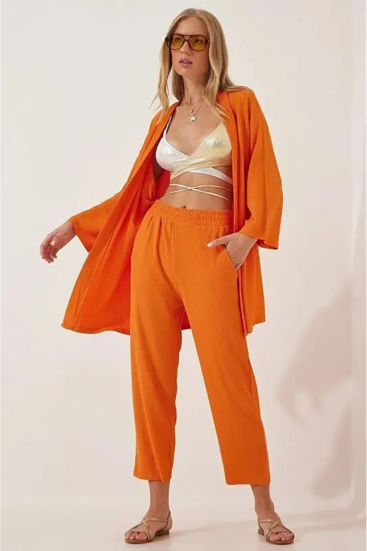 Kimono Burmali Kostyum-to'q sariq - ALENMODA