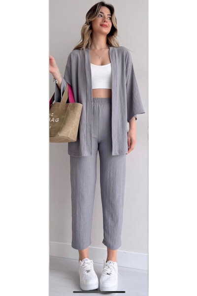 Kimono Bürümcük Takım Elbise-GRİ - ALENMODA